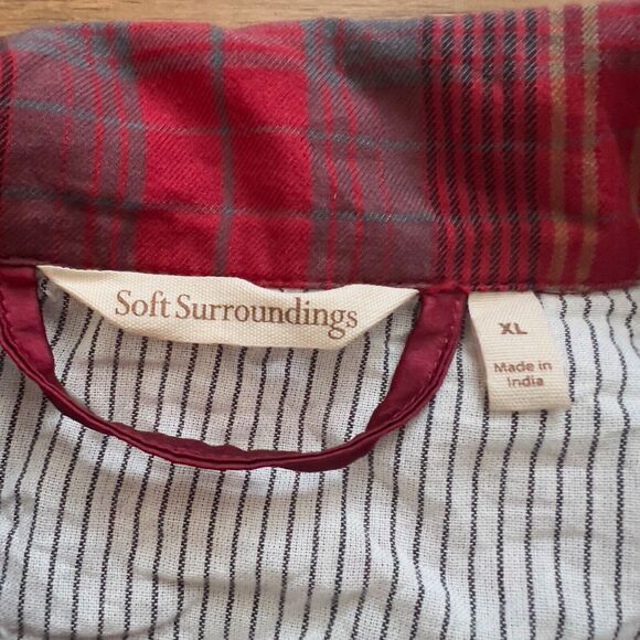 Soft Surroundings Pajama Top Size XL Night Divine Button Up Red Plaid Ruffle - Picture 3 of 7
